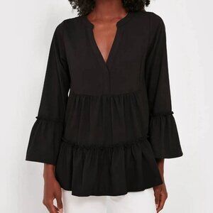 Tuckernuck Pomander Place Kenzo Crepe Top in Black Quiet Luxury Romantic XS